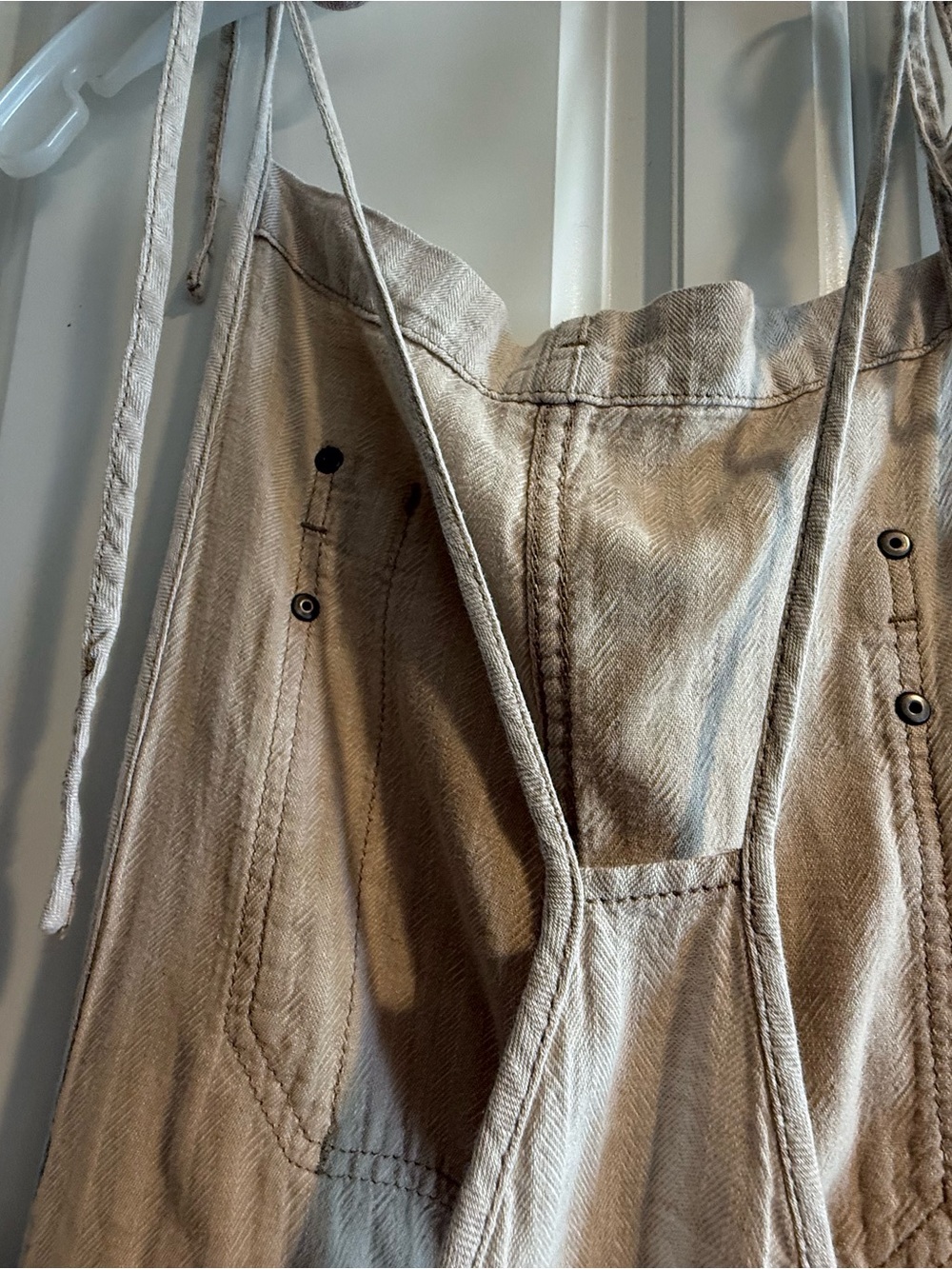 Free People Natural Linen-Cotton Blend Wide-Leg Tie-Shoulder Overalls - Picture 3 of 6